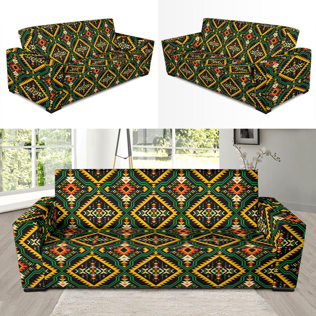 Kente Green Design African Print Sofa Slipcover-JTAMIGO.COM