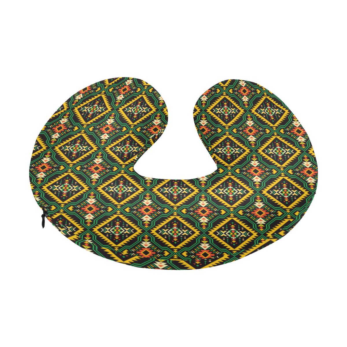 Kente Green Design African Print U-Shaped Travel Neck Pillow-JTAMIGO.COM