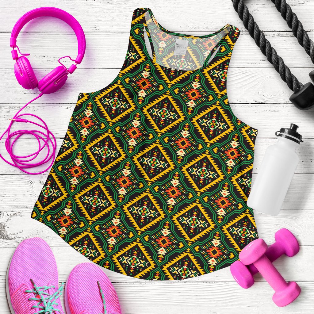 Kente Green Design African Print Women Racerback Tank Top