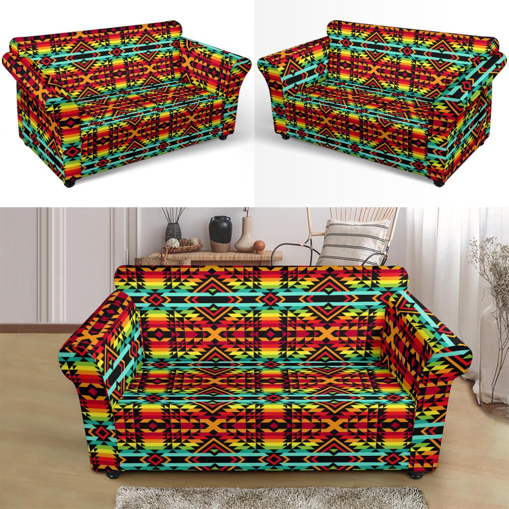Kente Red Design African Print Loveseat Slipcover-JTAMIGO.COM
