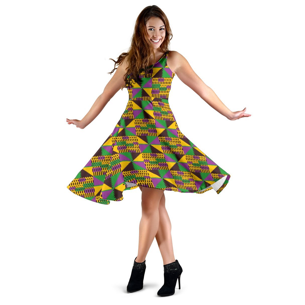 Kente Triangle Design African Print Sleeveless Dress