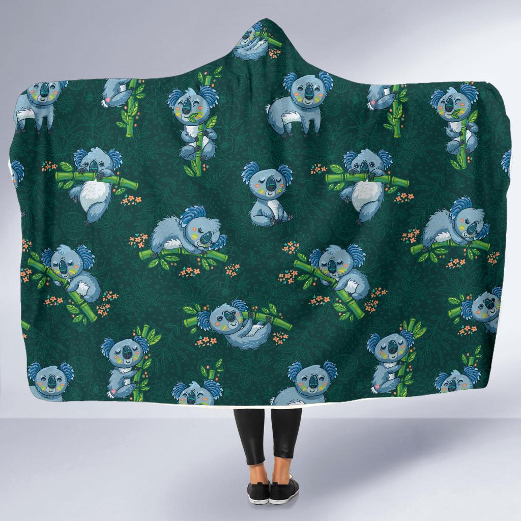 Koala Blue Design Print Hooded Blanket-JTAMIGO.COM