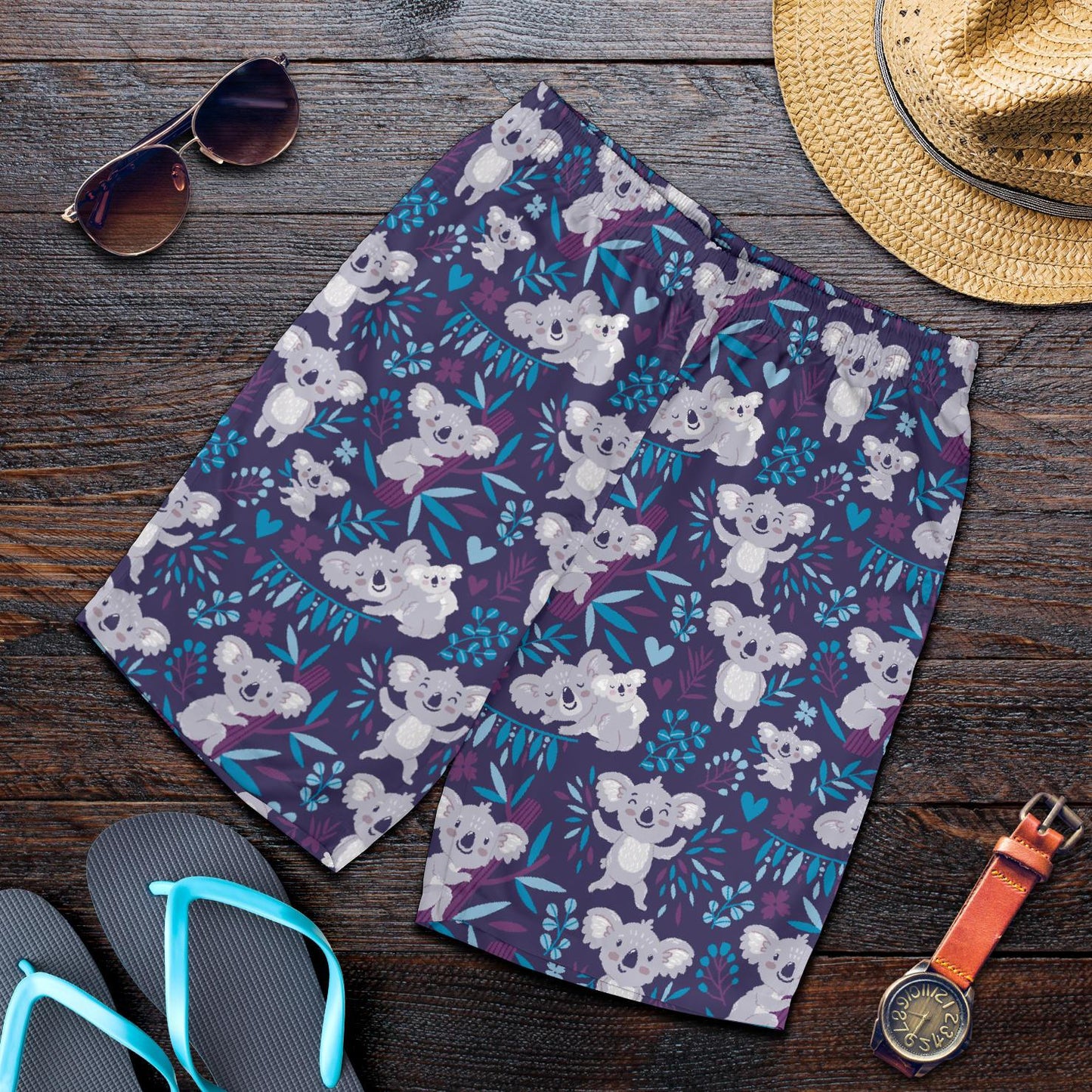 Koala Cute Themed Design Print Mens Shorts-JTAMIGO.COM