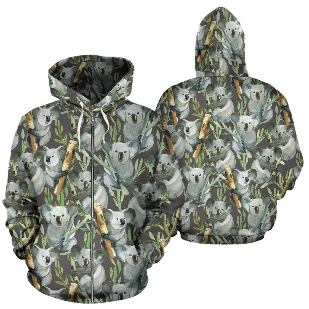 Koala Pattern Design Print Zip Up Hoodie