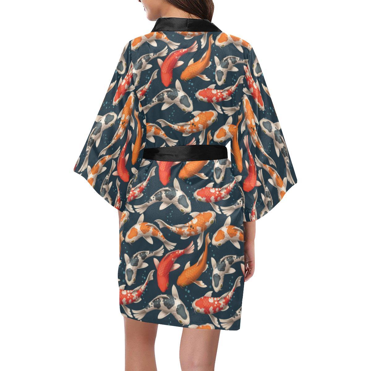Koi Carp Cute Design Themed Print Women Short Kimono Robe