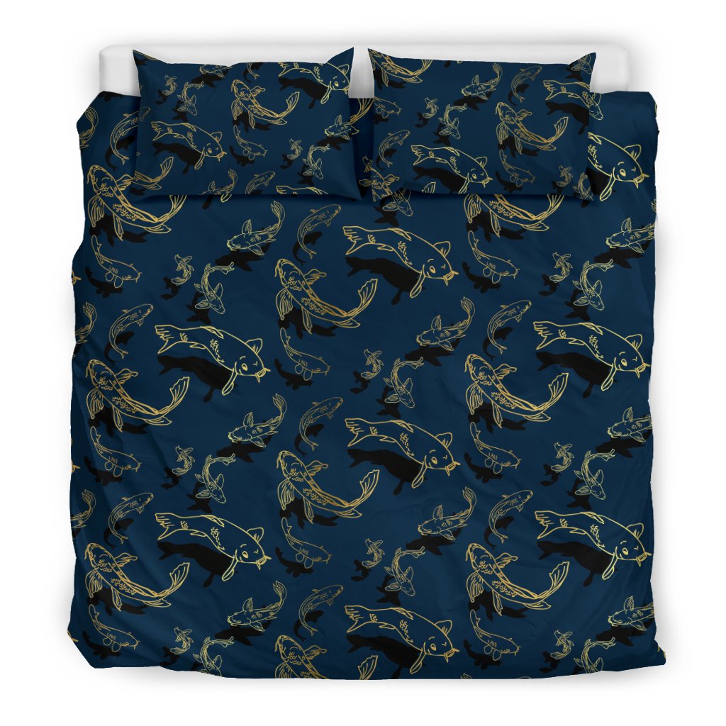 Koi Carp Gold Design Themed Print Duvet Cover Bedding Set