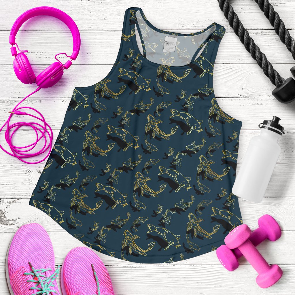 Koi Carp Gold Design Themed Print Women Racerback Tank Top