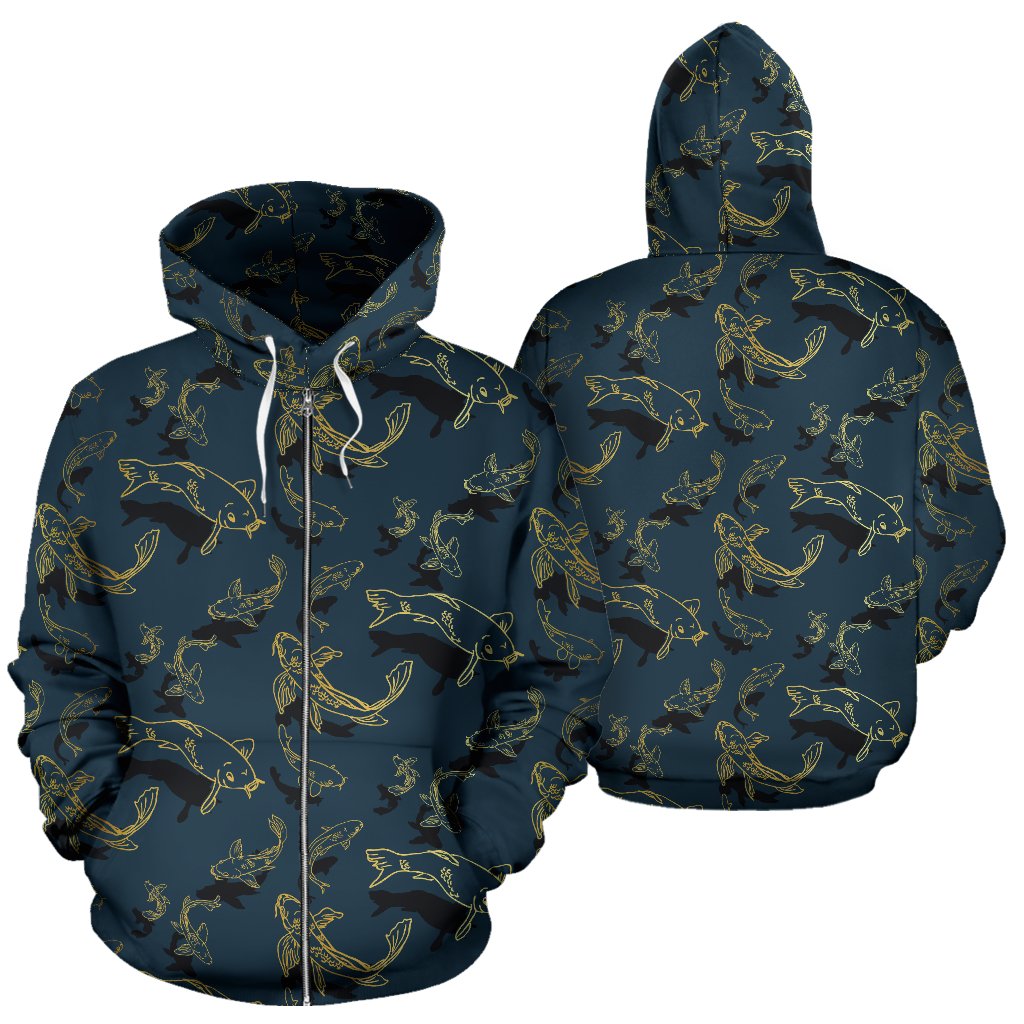 Koi Carp Gold Design Themed Print Zip Up Hoodie