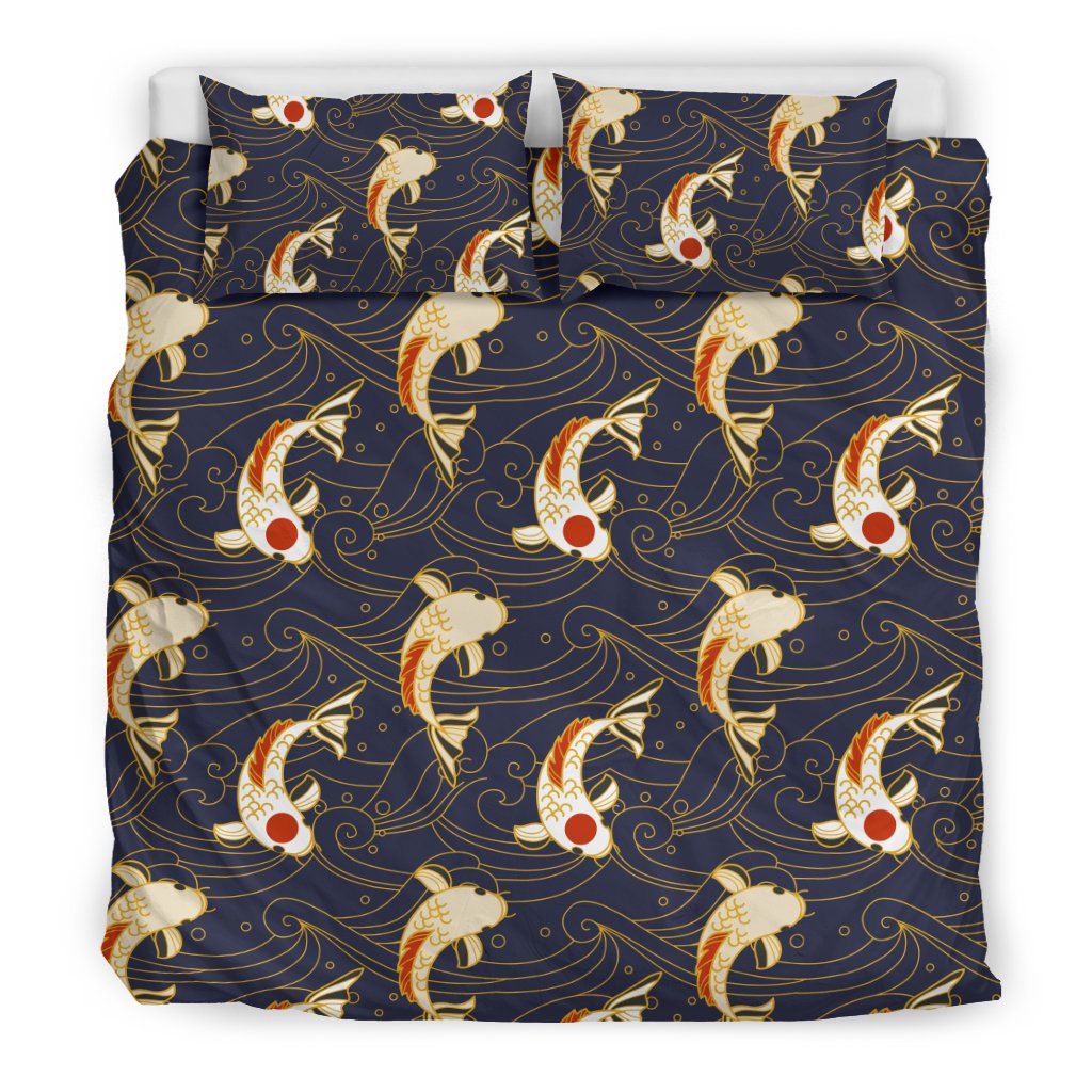 Koi Carp Japanese Design Themed Print Duvet Cover Bedding Set