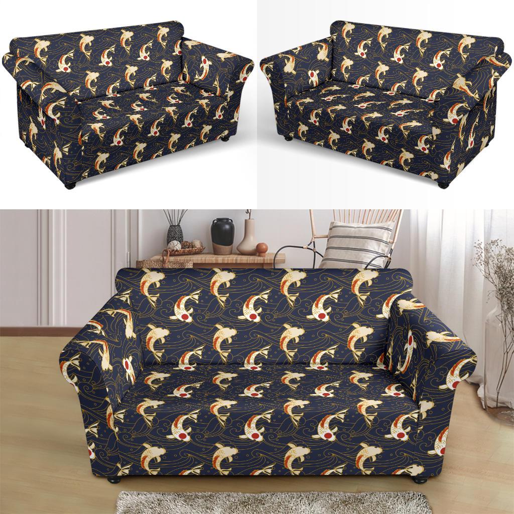Koi Carp Japanese Design Themed Print Loveseat Slipcover-JTAMIGO.COM
