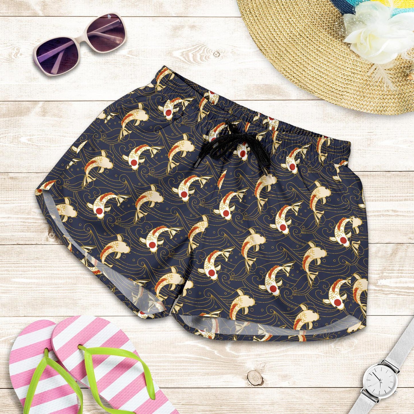 Koi Carp Japanese Design Themed Print Women Shorts-JTAMIGO.COM