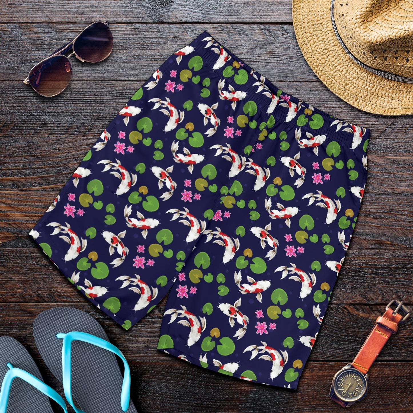 Koi Carp Pattern Design Themed Print Mens Shorts-JTAMIGO.COM