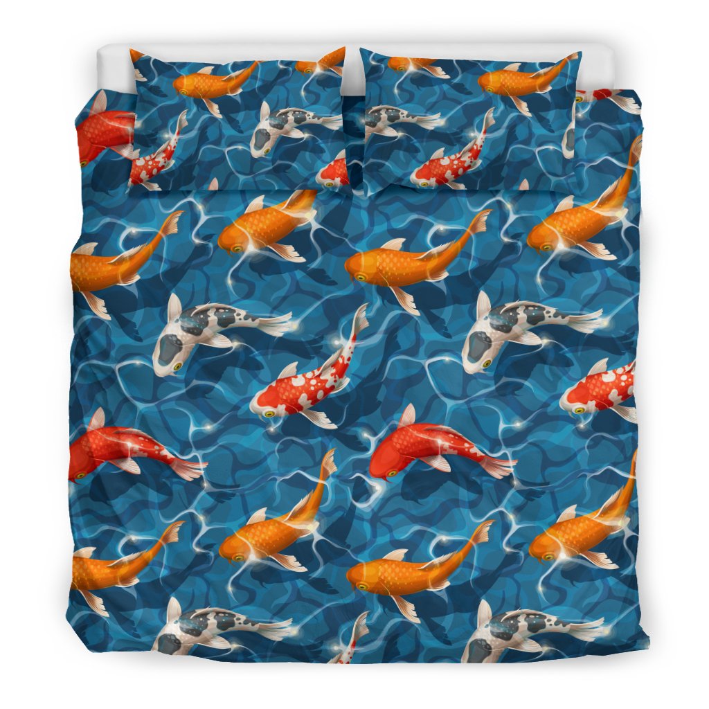 Koi Carp Water Design Themed Print Duvet Cover Bedding Set
