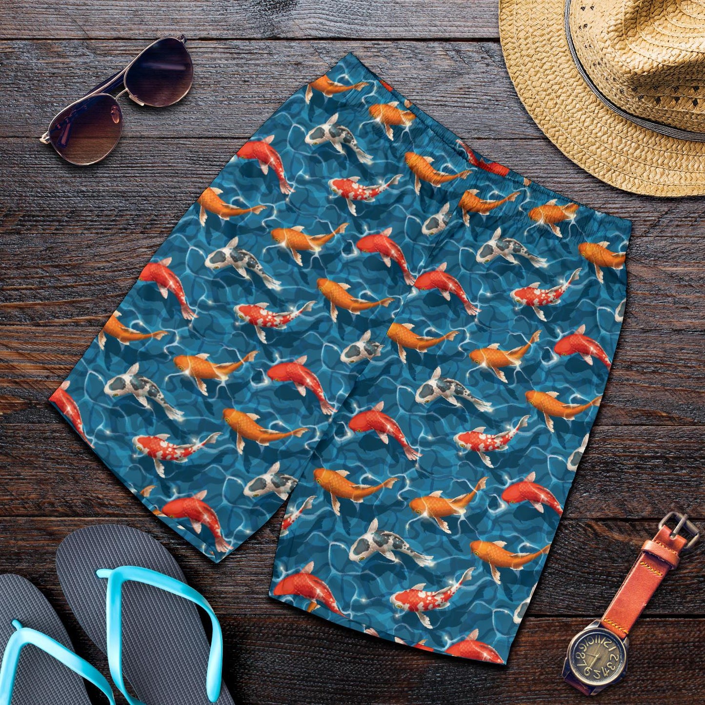 Koi Carp Water Design Themed Print Mens Shorts-JTAMIGO.COM