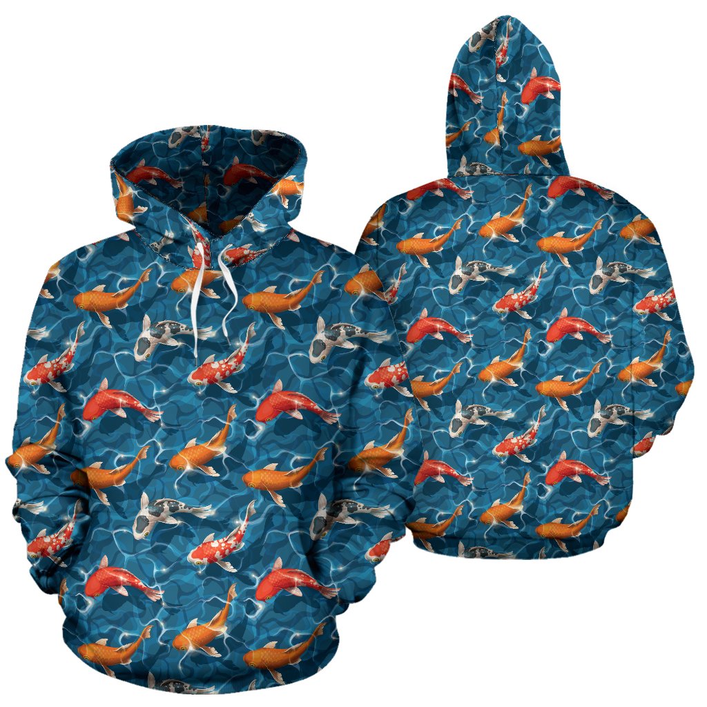 Koi Carp Water Design Themed Print Pullover Hoodie