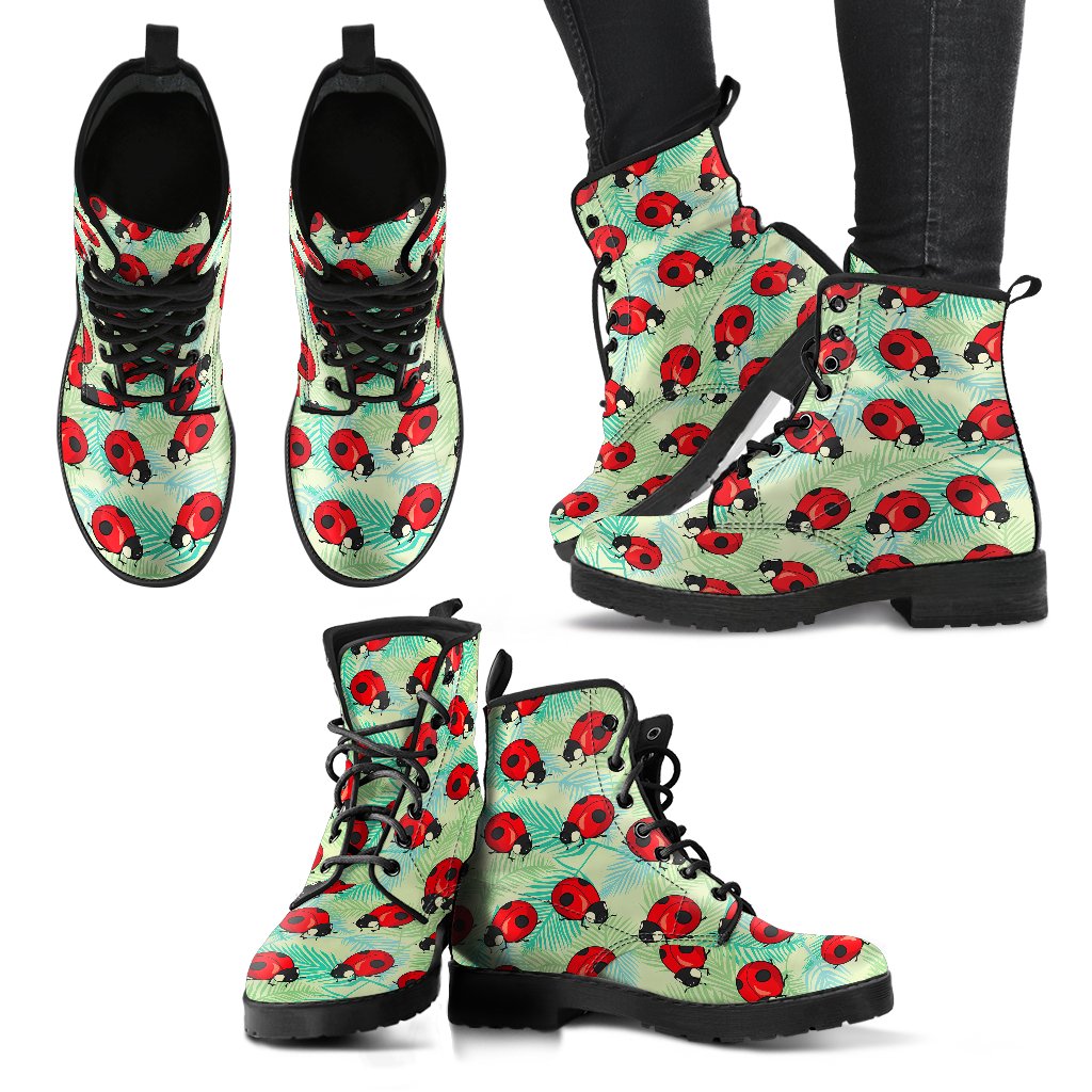 Ladybug Cute Print Pattern Women Leather Boots-JTAMIGO.COM