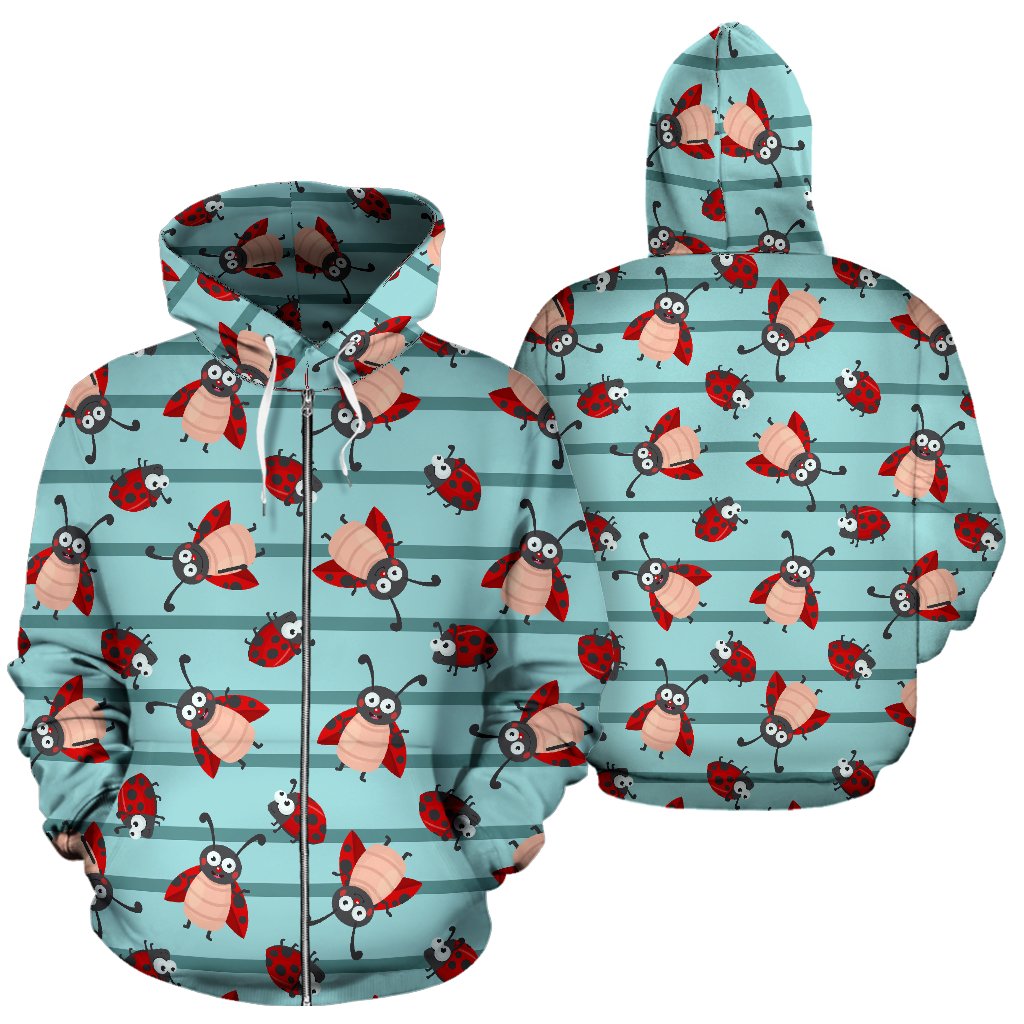 Ladybug Happy Print Pattern Zip Up Hoodie