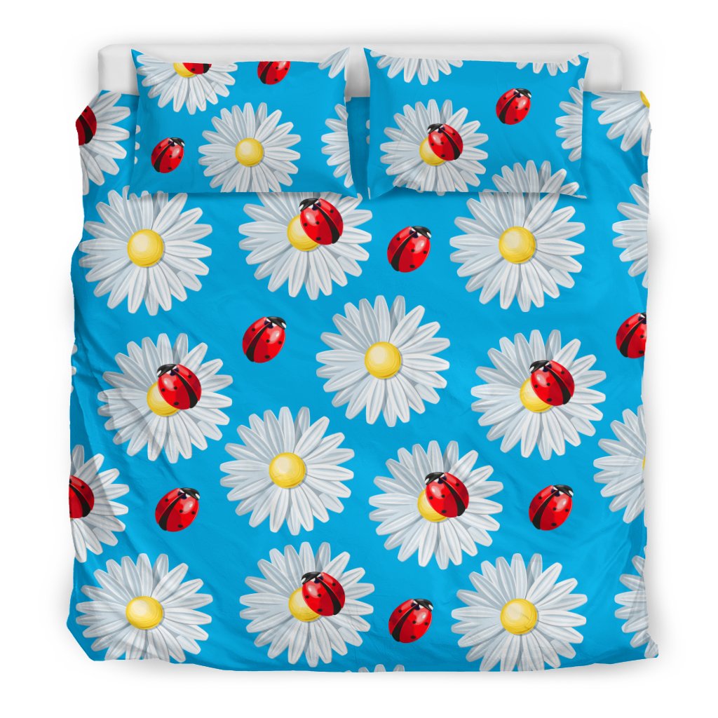 Ladybug With Daisy Themed Print Pattern Duvet Cover Bedding Set