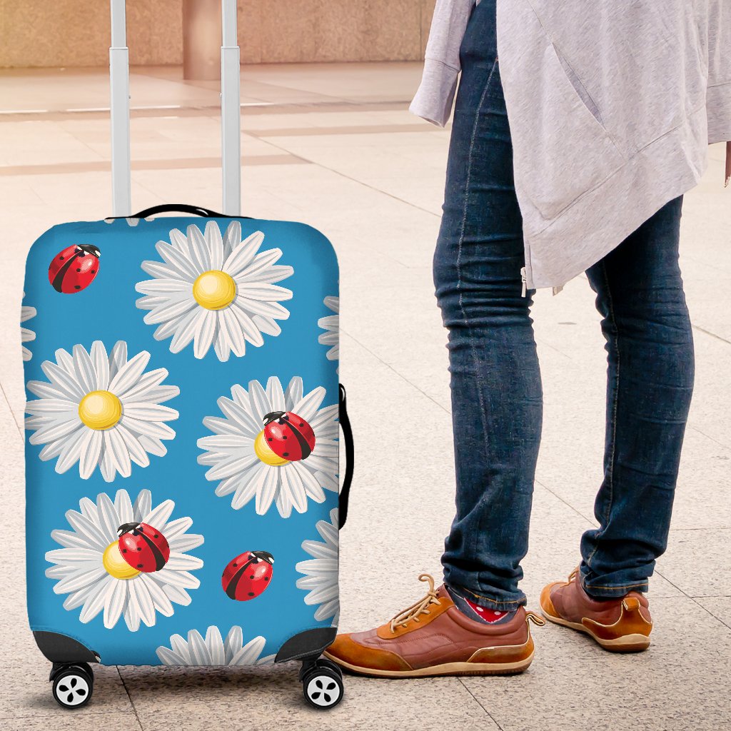 Ladybug With Daisy Themed Print Pattern Luggage Cover Protector