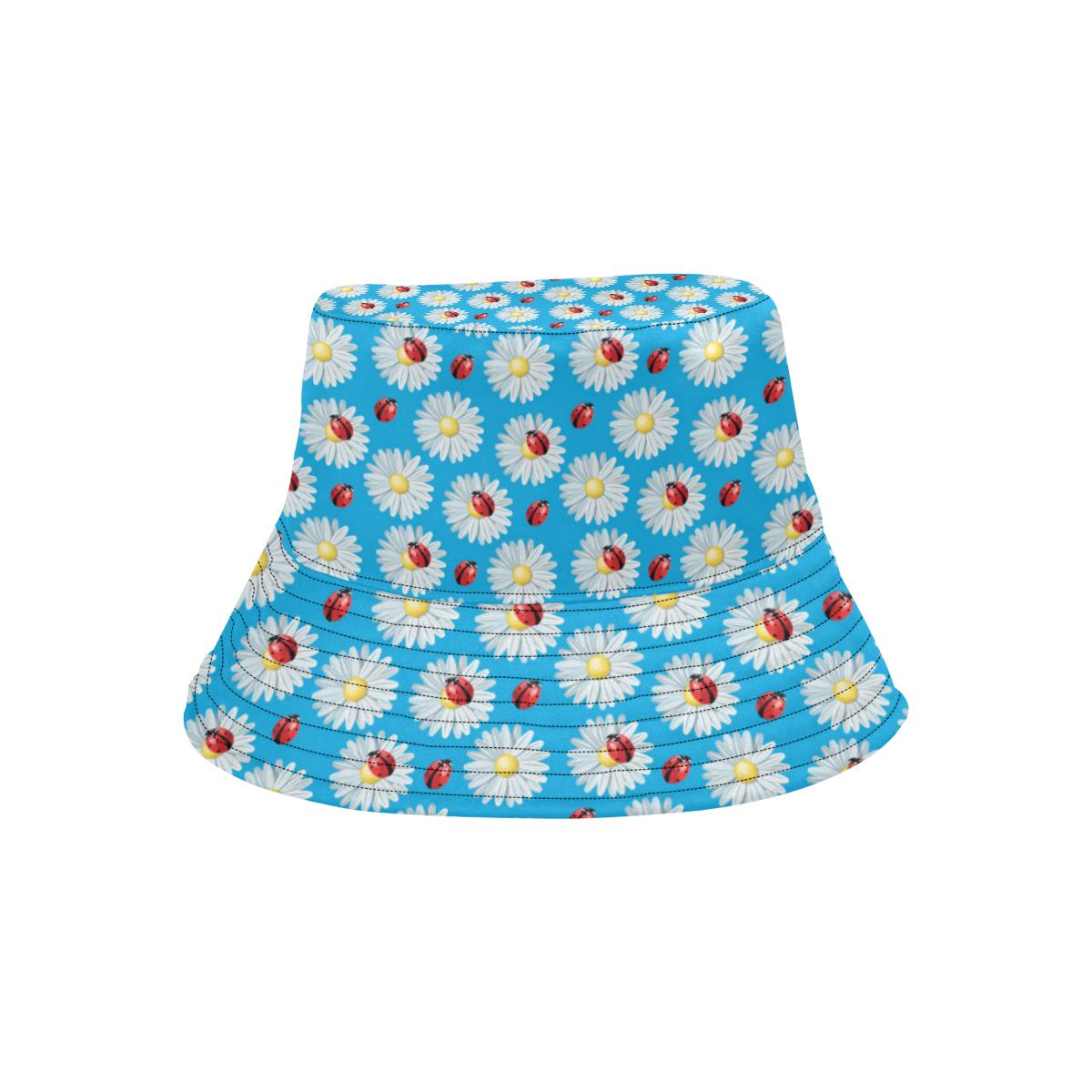Ladybug with Daisy Themed Print Pattern Unisex Bucket Hat