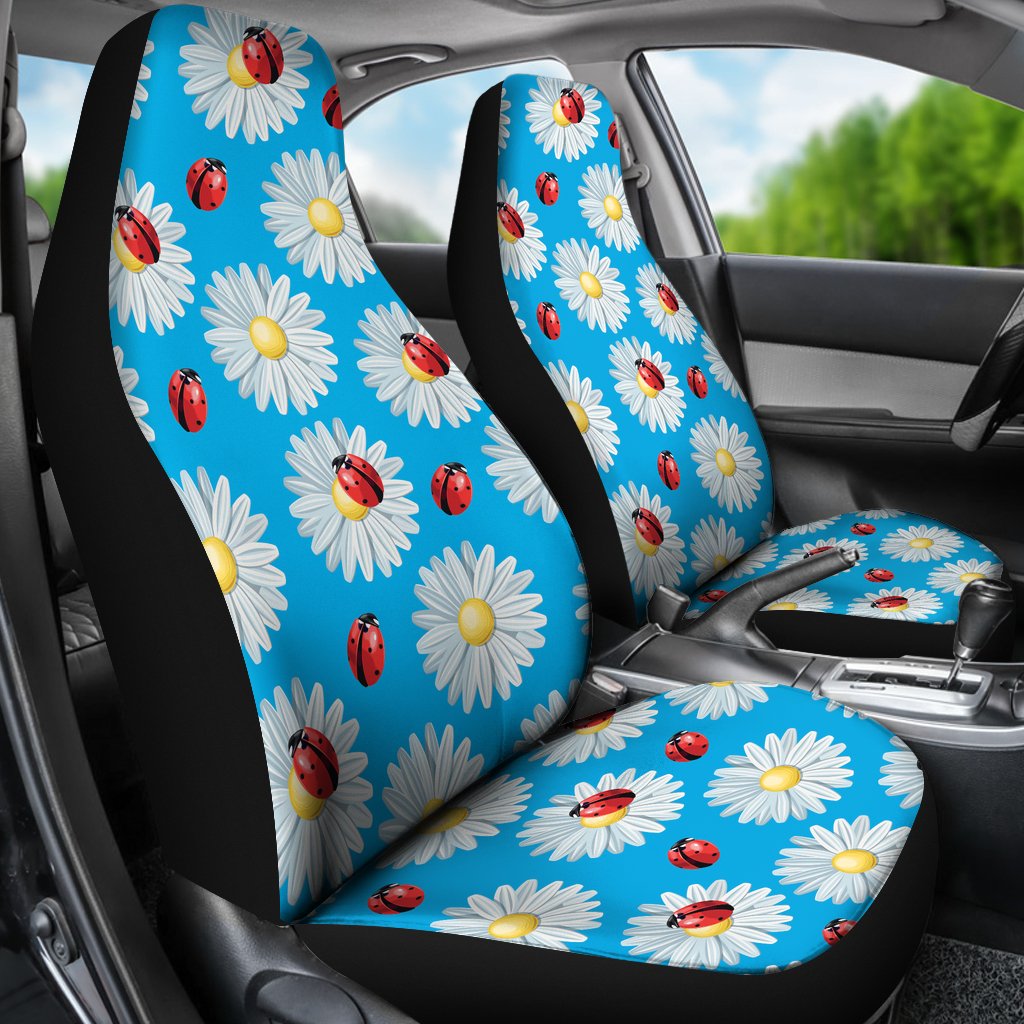 Ladybug with Daisy Themed Print Pattern Universal Fit Car Seat Covers