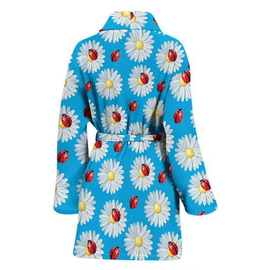 Ladybug with Daisy Themed Print Pattern Women Bath Robe-JTAMIGO.COM