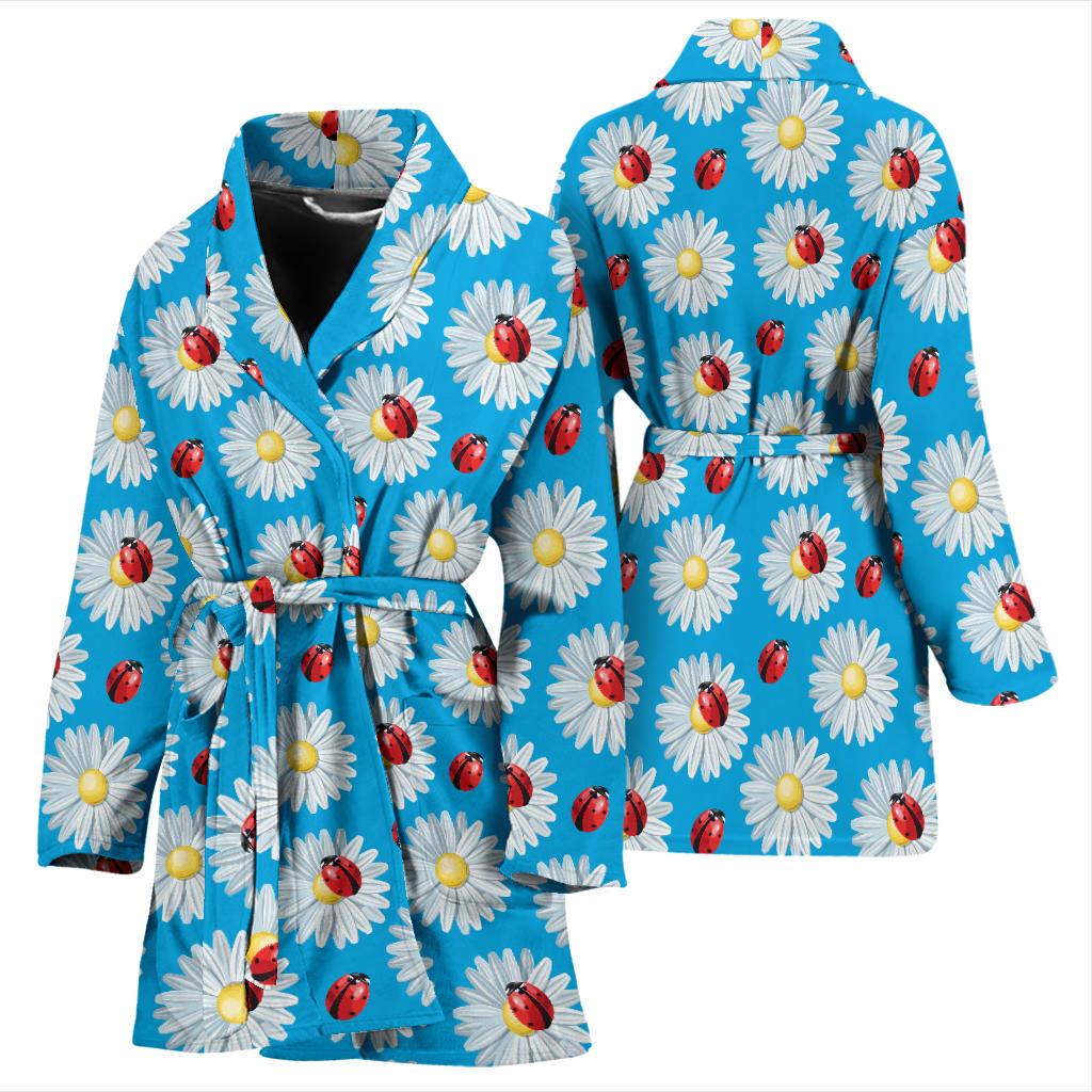 Ladybug with Daisy Themed Print Pattern Women Bath Robe-JTAMIGO.COM
