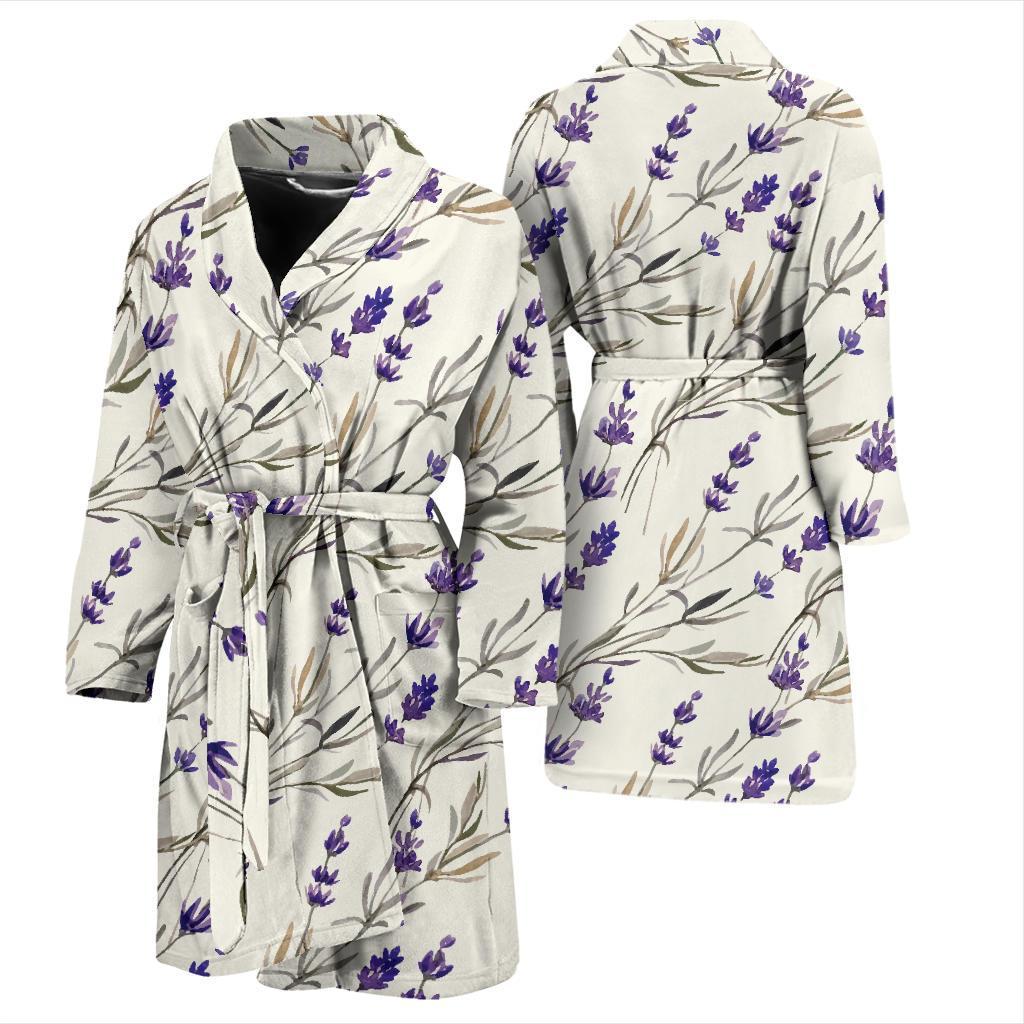 Lavender Pattern Print Design 01 Men Bathrobe-JORJUNE.COM