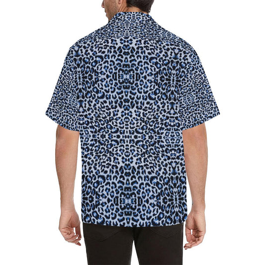 Leopard Blue Skin Print Men Aloha Hawaiian Shirt