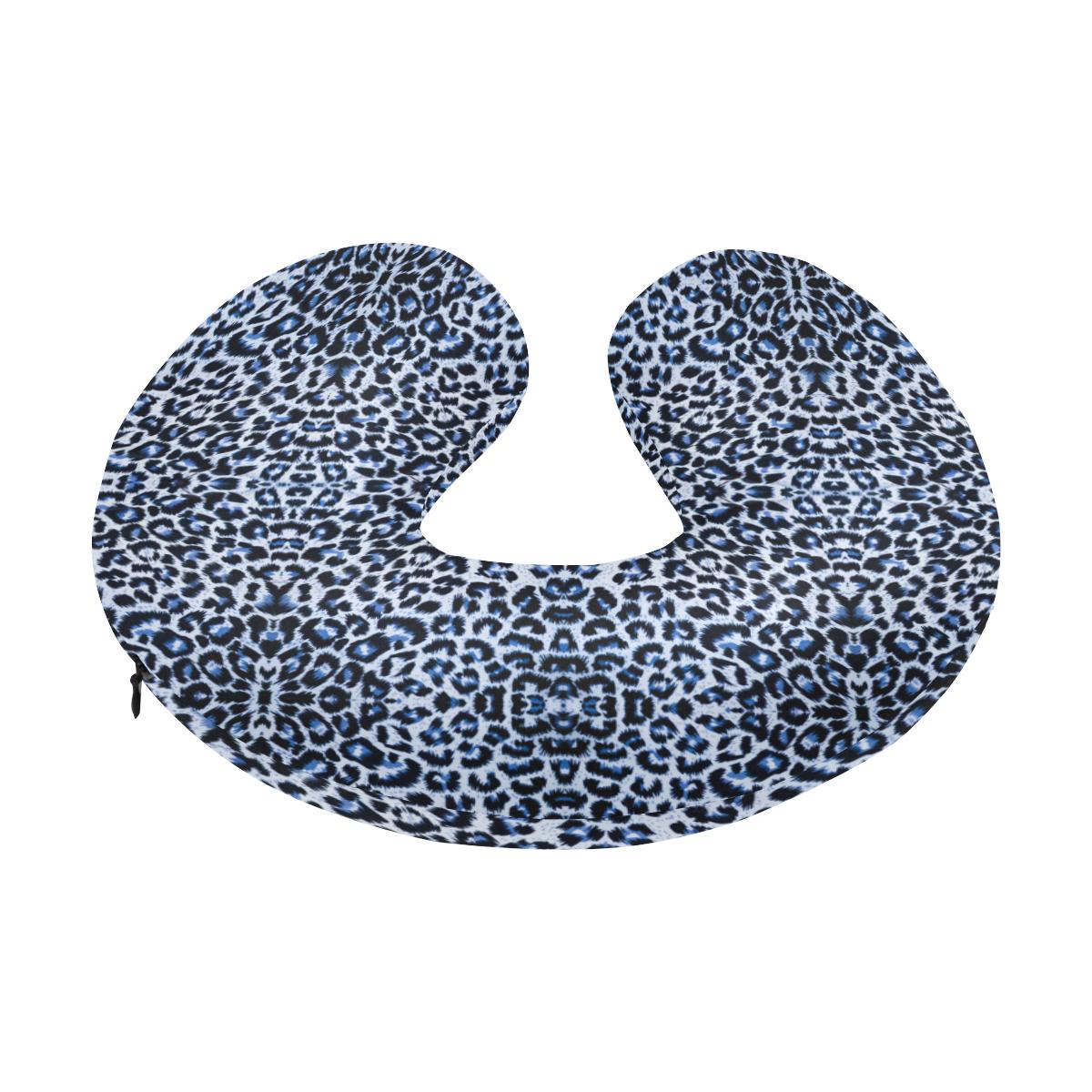 Leopard Blue Skin Print U-Shaped Travel Neck Pillow-JTAMIGO.COM