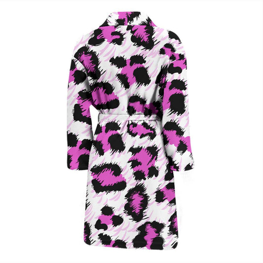 Leopard Pink Skin Print Men Bath Robe-JTAMIGO.COM