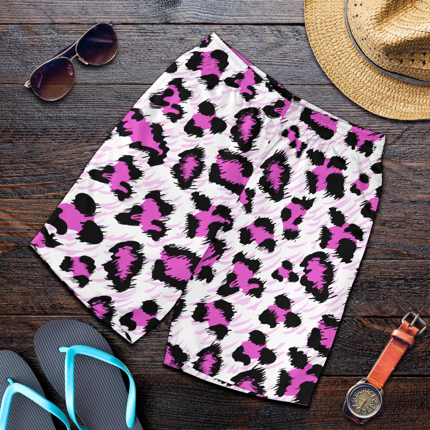 Leopard Pink Skin Print Mens Shorts-JTAMIGO.COM