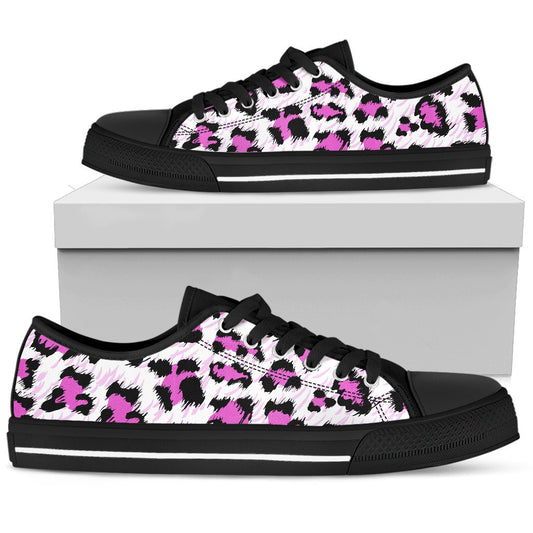 Leopard Pink Skin Print Women Low Top Shoes