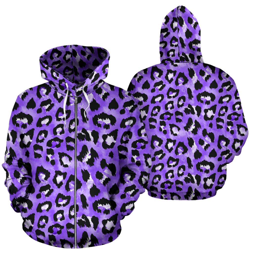 Leopard Purple Skin Print Zip Up Hoodie