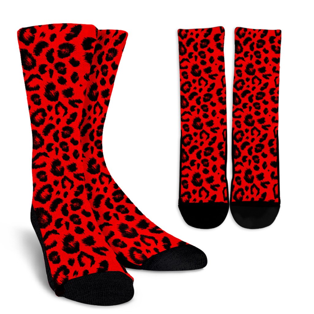 Leopard Red Skin Print Crew Socks
