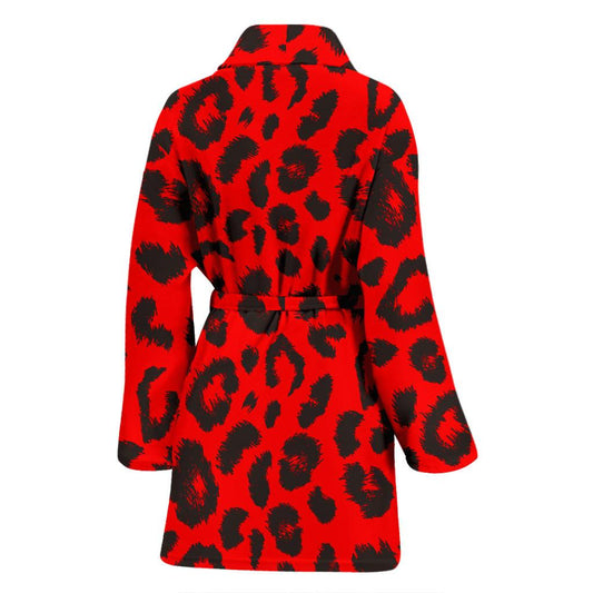 Leopard Red Skin Print Women Bath Robe-JTAMIGO.COM