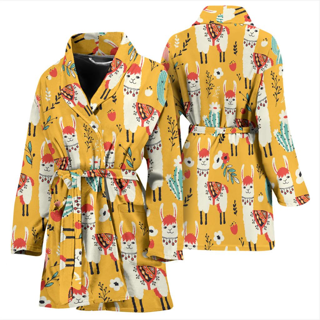 Llama Cute Themed Print Women Bath Robe-JTAMIGO.COM