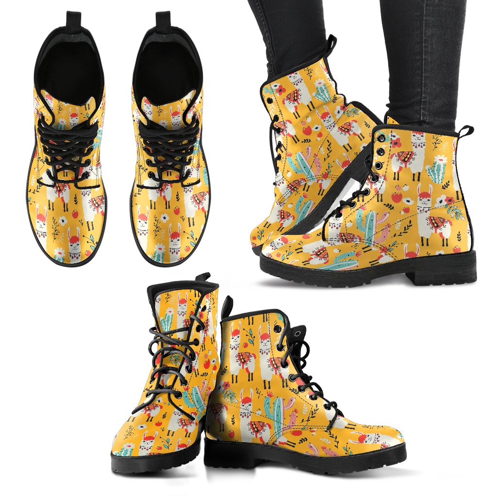 Llama Cute Themed Print Women Leather Boots-JTAMIGO.COM