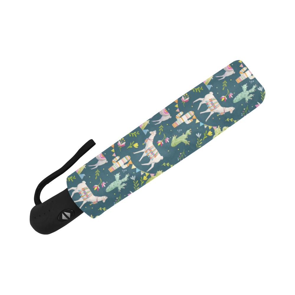 Llama with Cactus Design Print Automatic Foldable Umbrella