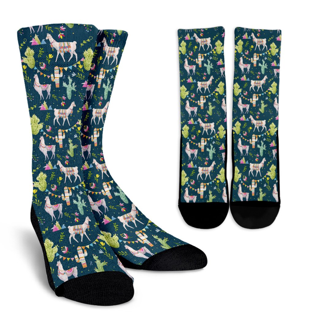 Llama with Cactus Design Print Crew Socks