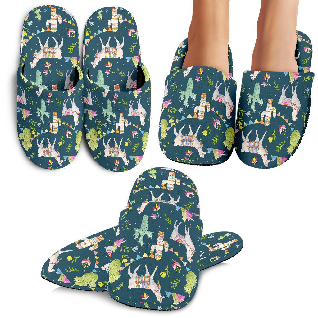 Llama with Cactus Design Print House Slippers