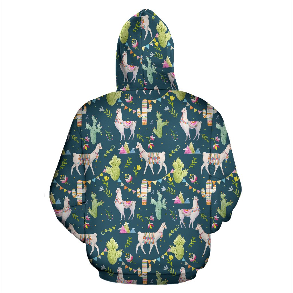 Llama with Cactus Design Print Pullover Hoodie