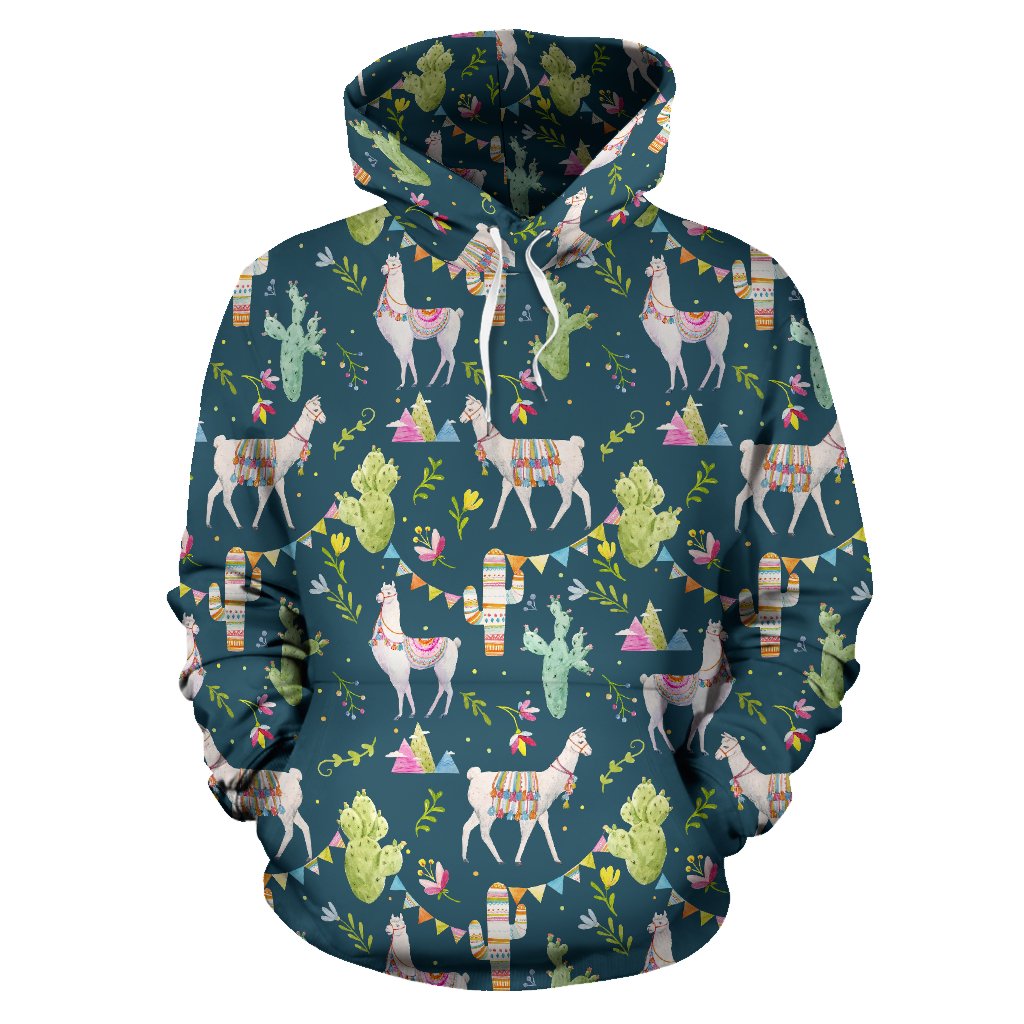 Llama with Cactus Design Print Pullover Hoodie