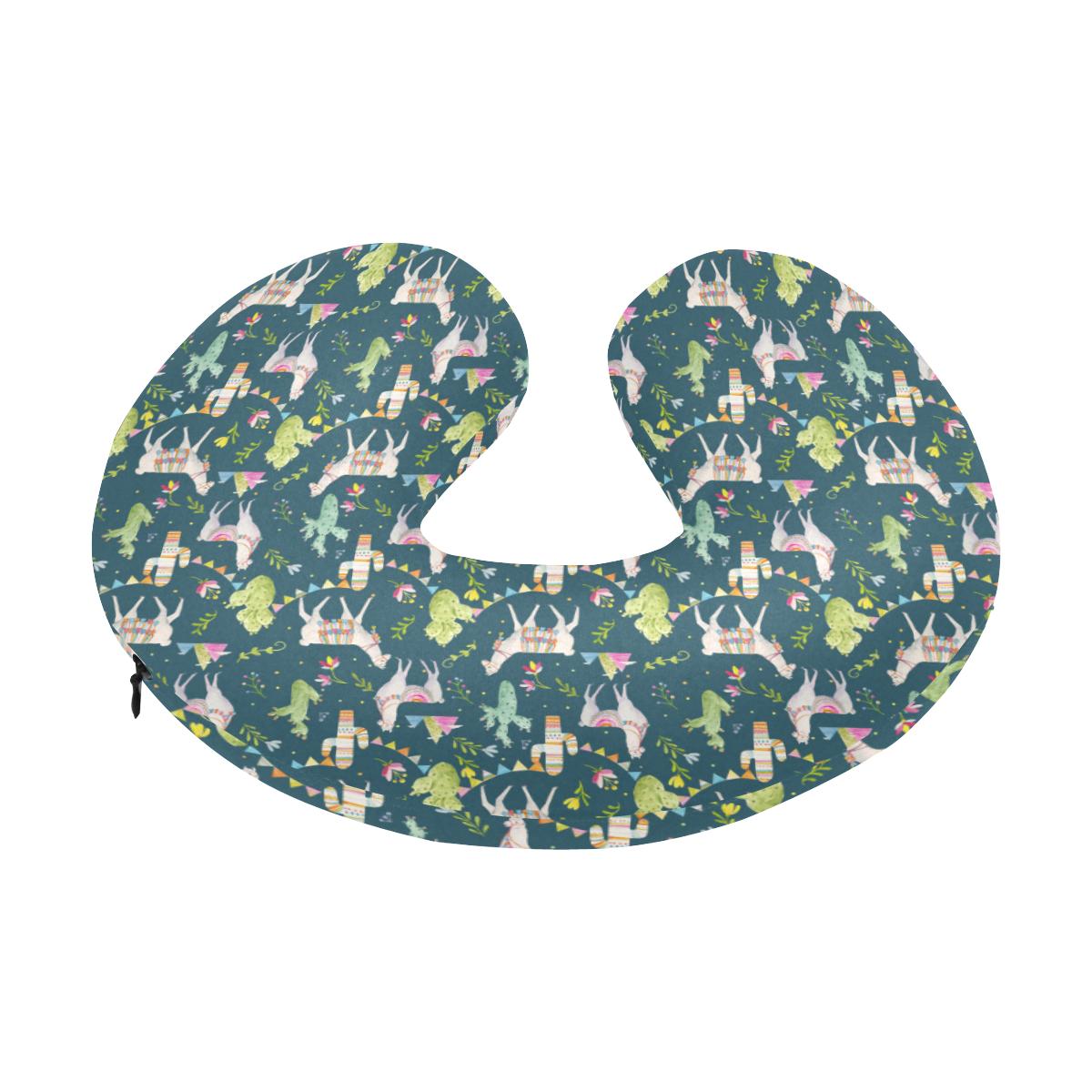 Llama with Cactus Design Print U-Shaped Travel Neck Pillow-JTAMIGO.COM