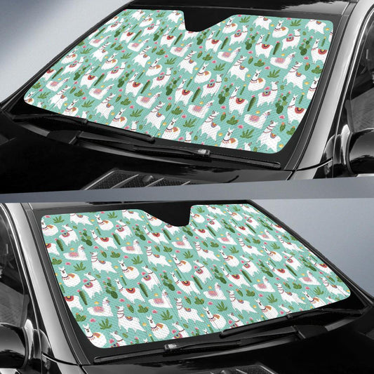 Llama with Cactus Themed Print Car Sun Shade For Windshield
