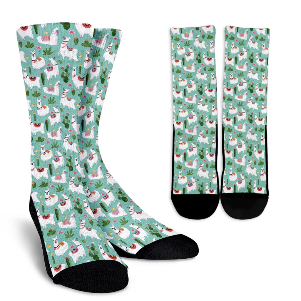 Llama with Cactus Themed Print Crew Socks