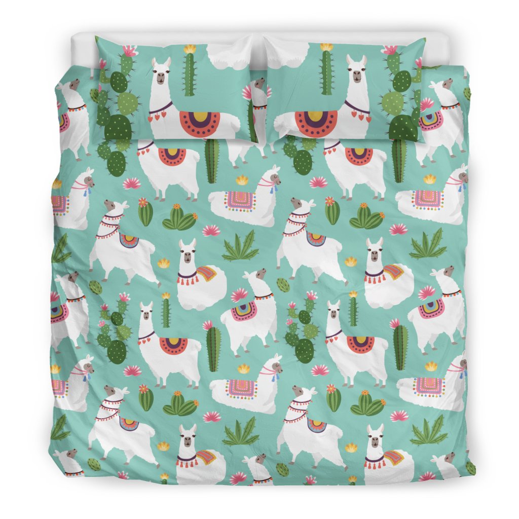 Llama with Cactus Themed Print Duvet Cover Bedding Set