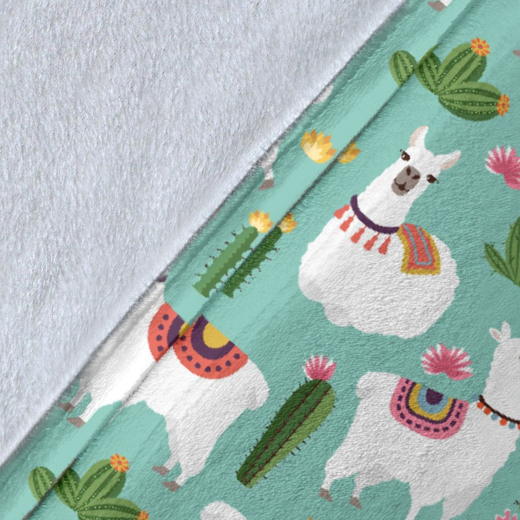 Llama With Cactus Themed Print Fleece Blanket