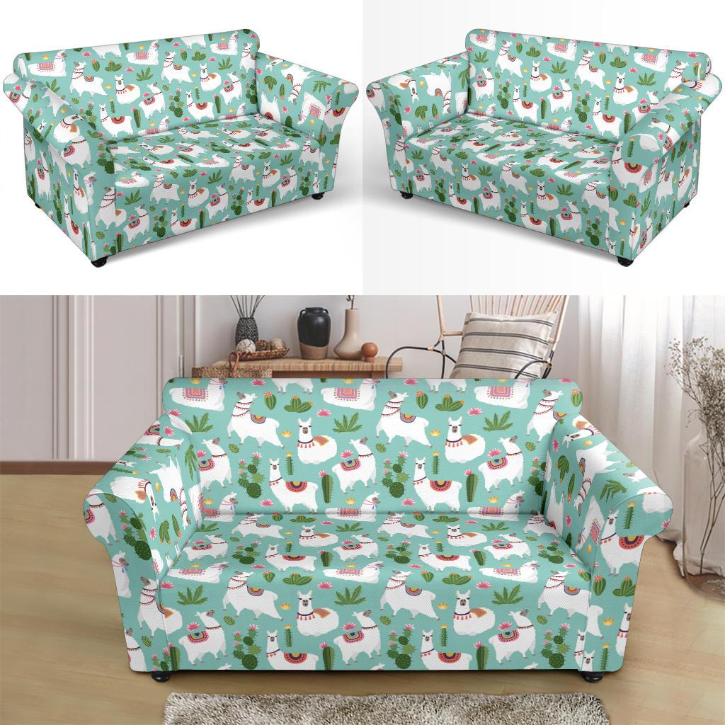Llama with Cactus Themed Print Loveseat Slipcover-JTAMIGO.COM