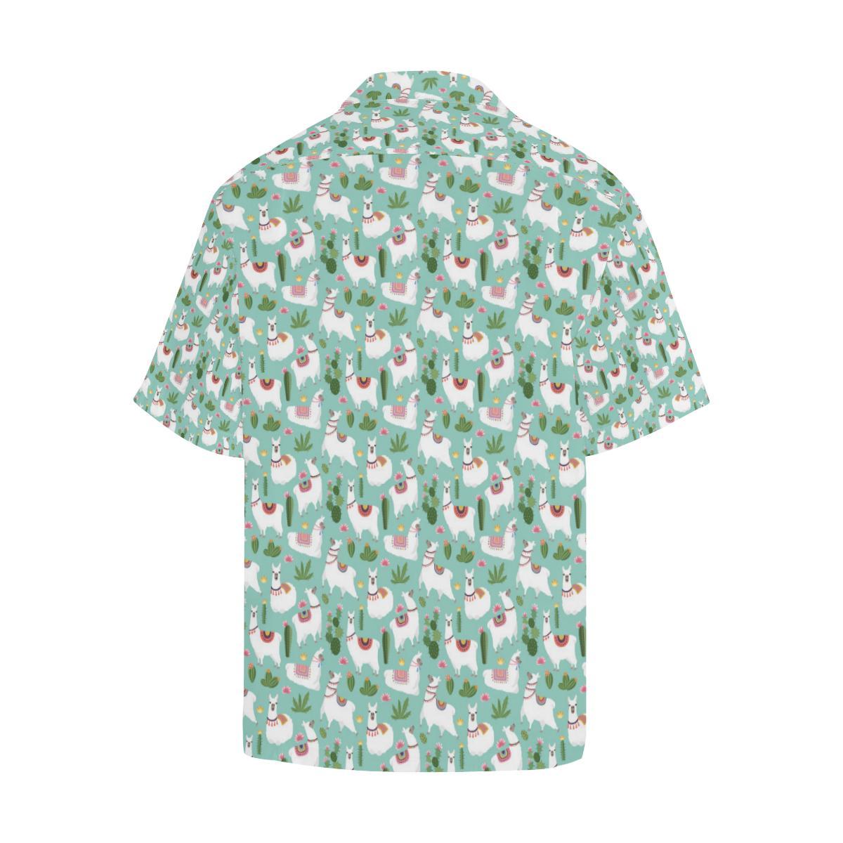 Llama with Cactus Themed Print Men Aloha Hawaiian Shirt
